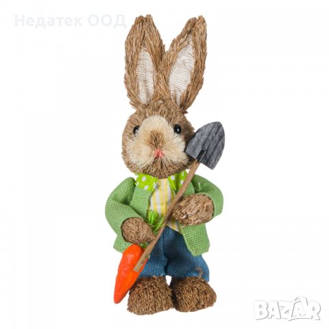 Великденскa декорация, Заек с морков и лопата, 32 см, Многоцветна