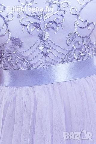 Дамска дълга лилава рокля от тюл с бродирана горна част и сатенен колан, снимка 4 - Рокли - 52391991