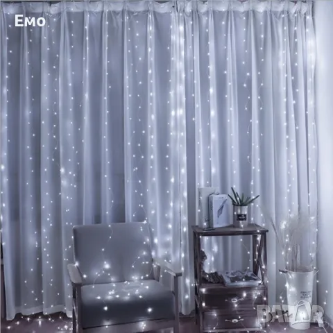 Коледни лампички с 300 LED, 3м x 3м, коледна завеса с дистанционно, снимка 6 - Декорация за дома - 48215750