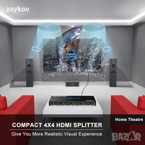 HDMI Matrix 4X4 4K 60Hz 4:4:4 HDR Коаксиален аудио пробив - HDCP 2.2 HDMI 2.0 Matrix 4x4 18Gbps, снимка 3 - Друга електроника - 49680416