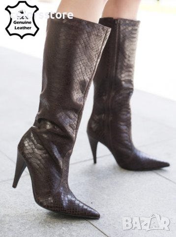 Ботуши на ток - кафява ЕСТЕСТВЕНА кожа - 113904