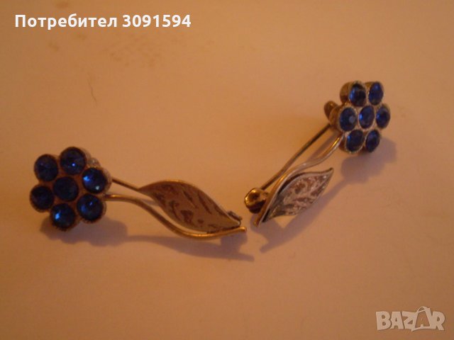 Две дамски брошки игли син кристал сребърно покритие , снимка 5 - Антикварни и старинни предмети - 35659894
