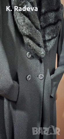 Дълго черно палто с кожена яка, снимка 3 - Палта, манта - 52355966