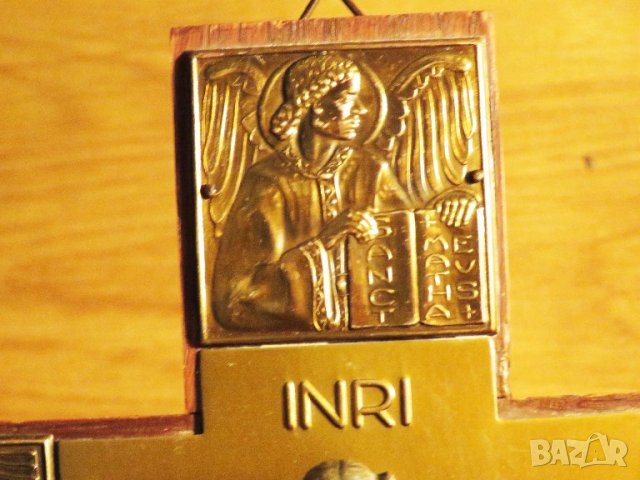 Стар кръст разпятие Христово, Исус Христос 22 х 16 см  със орнаменти и  светии от бронз, бронзови, снимка 7 - Антикварни и старинни предмети - 35417142