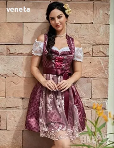 KOJOOIN Dirndl Дамска  традиционна рокля с дантелена престилка от 2 части. , снимка 3 - Рокли - 48370170