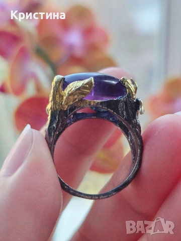 Красив сребърен пръстен с Аметист, снимка 5 - Пръстени - 52378707