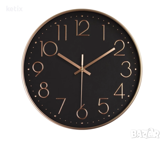 Стенен часовник,черно и розово злато,30см,безшумен, снимка 2 - Стенни часовници - 52953091