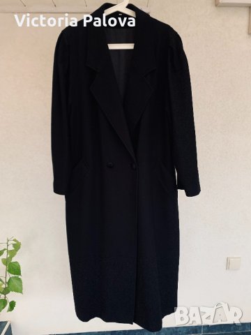 Черно дълго вълнено палто модерна кройка, снимка 7 - Палта, манта - 35407428