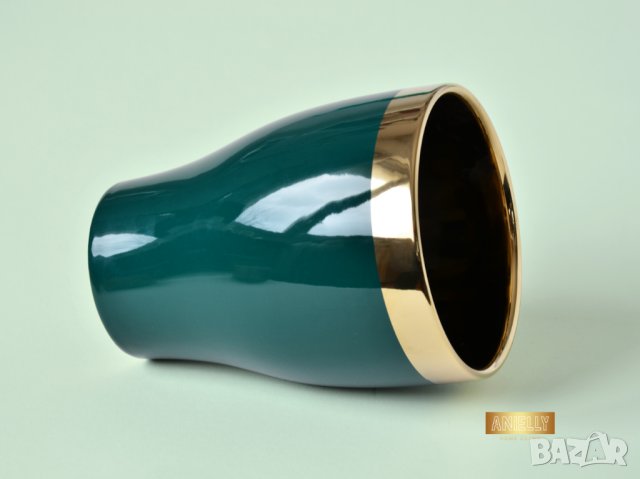 Саксия в тюркоазен цвят със златен кант / Подарък за любител на цветя / Тюркоазен цвят саксия, снимка 5 - Саксии и кашпи - 40513250