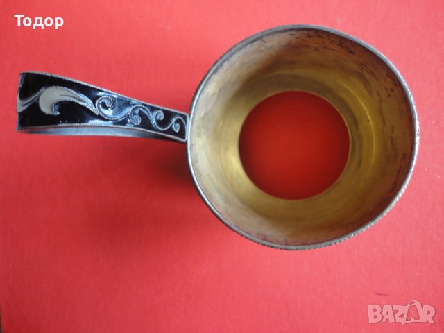 Руски сребърен подстакан чаша емайл позлата 916, снимка 4 - Колекции - 38740795