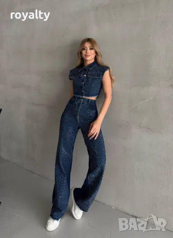 Комплект с деним, фини кристали, снимка 4 - Комплекти - 49839616