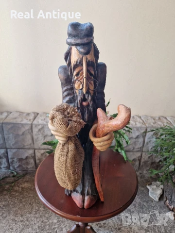 Прекрасна антикварна голяма дървена фигура статуетка , снимка 3 - Антикварни и старинни предмети - 50520728