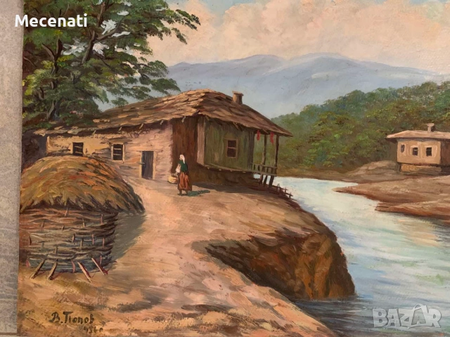 ВИКТОР ПОПОВ Масло/картон "Тетевенско - пейзаж" , снимка 4 - Картини - 53122724