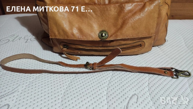 Pieces маркова голяма чанта от естествена кожа цвят коняк, снимка 7 - Чанти - 52324709