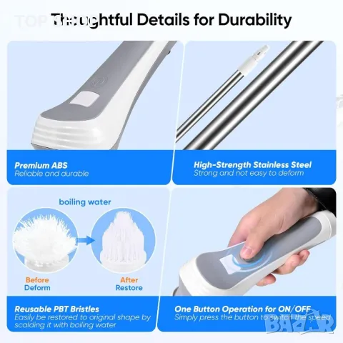 Електрическа почистваща четка WildFun, 4500 mah, 6 сменяеми глави, снимка 3 - Други стоки за дома - 49566520