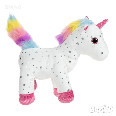 Плюшен бял еднорог в чанта, цветна с блясък 20 см S_1231344, снимка 2 - Плюшени играчки - 48500278