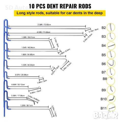 VEVOR PDR Комплект Лостове за ремонт на вдлъбнатини без кит и боя - 20 части, снимка 9 - Аксесоари и консумативи - 49553053