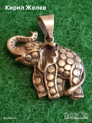 Сребърен медальон с формата на Слон амулет за късмет ювелирна изработка 49808