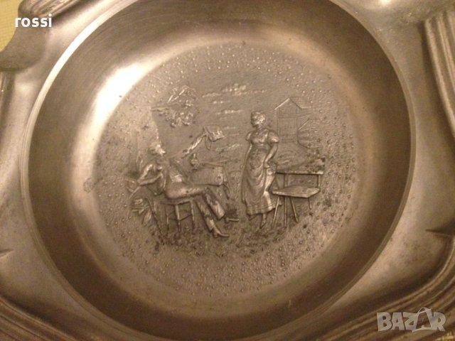 Старинен немски пепелник от калай серия Lindenwirthin нов , снимка 2 - Колекции - 43064274