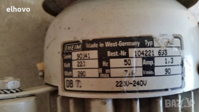 Немски електродвигател Eheim 280w, снимка 5 - Електродвигатели - 38479639