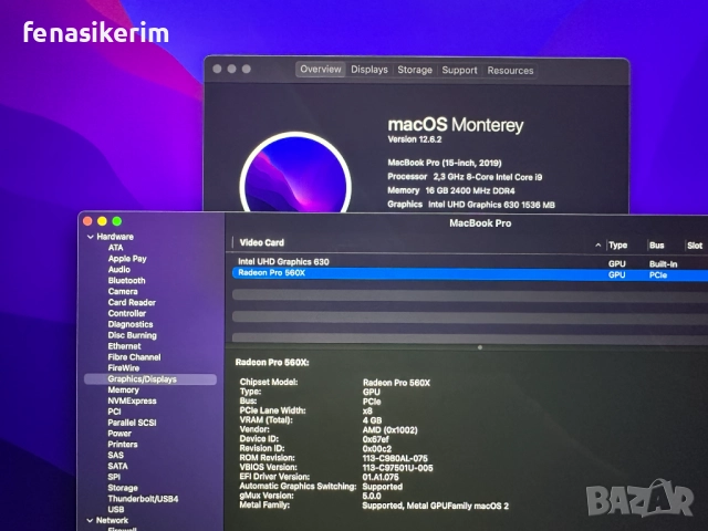 15' Core i9 Apple MacBook Pro 2019 @ 16GB RAM/512GB SSD/Radeon Pro 560X 4GB/Бат 8ч, снимка 7 - Лаптопи за работа - 51429213