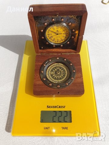 Дървена ретро кутия с часовник и компас, снимка 5 - Подаръци за мъже - 43258578