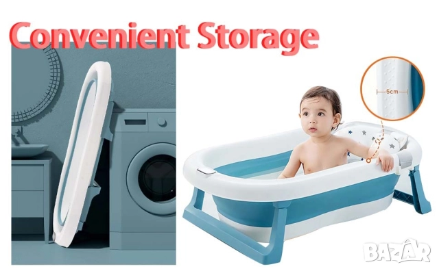 Сгъваема детска вана с дигитален термометър и анатомична подложка (0-6 години) – Синя, снимка 10 - Други - 52571992