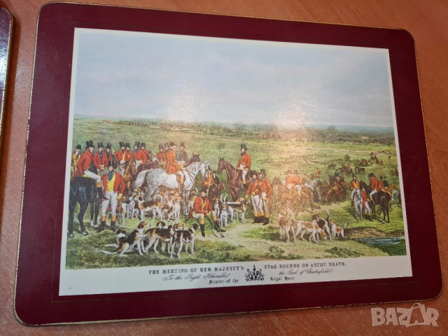  Винтидж корк подложки с ловни картини, снимка 5 - Антикварни и старинни предмети - 53202100