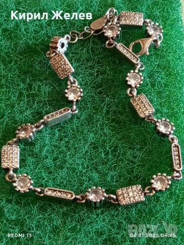 Ефектна сребърна гривна с инкростирана с кристали ЦИРКОН ювелирна изработка 33296, снимка 5 - Гривни - 52960858