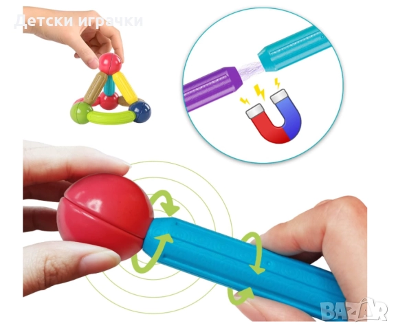 Магнитен конструктор 36ч, Магнитни блокчета, пръчки, магнитни топки за строеж, снимка 6 - Конструктори - 52853330