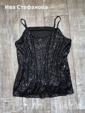 Черен нов еластичен парти коктейлен официален топ потник черни пайети, снимка 7 - Корсети, бюстиета, топове - 43057578