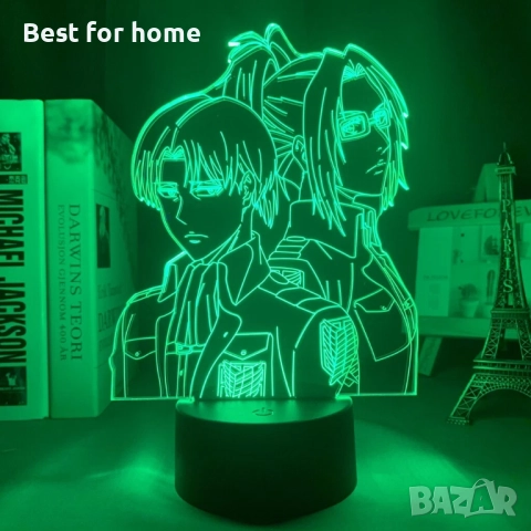 Атака на титаните Hange и Levi 7-цветна USB нощна лампа аниме колекционерска 3D лампа, снимка 2 - Лед осветление - 52800653