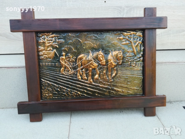 КАРТИНА-54Х40СМ-КОНЕ/ОРАН 1010251635, снимка 2 - Антикварни и старинни предмети - 52010720