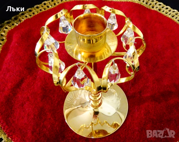 Позлатен свещник с кристали Lycenta,Sweden. , снимка 5 - Антикварни и старинни предмети - 52900360