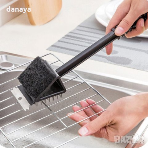 2080 Телена четка за скара с гъба и шпатула грил четка за почистване с дълга дръжка, снимка 2 - Мопове, кофи, четки и метли - 32503882