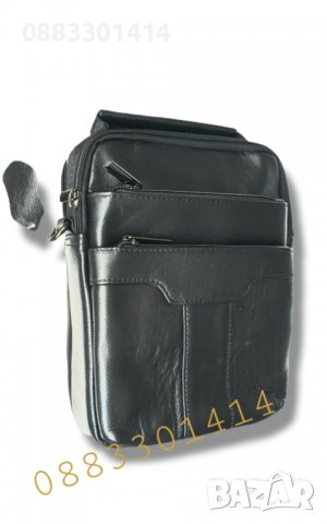Мъжка кожена чанта, Естествена телешка кожа, Черна, снимка 1 - Чанти - 37228021