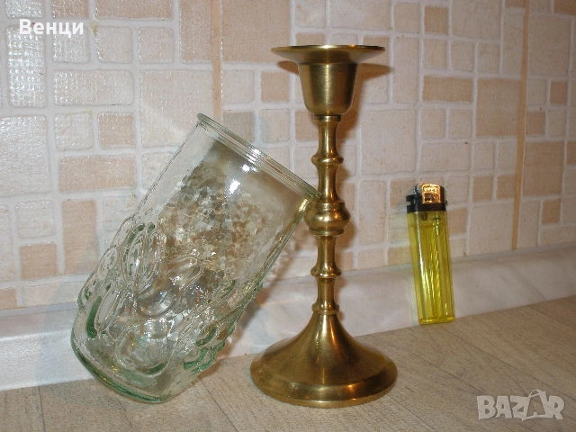 Свещник Ваза-Бронз Стъкло, снимка 8 - Антикварни и старинни предмети - 53557853