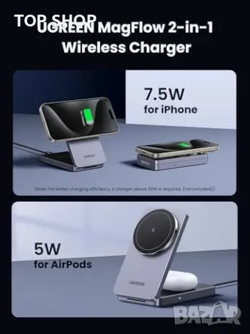 Ново UGREEN 15W безжично зарядно Qi стойка станция за iPhone и AirPods, снимка 3 - Аксесоари за Apple - 49249311