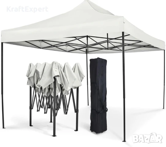 Бяла Сгъваема Градинска Шатра 3×3м тип Хармоника– стабилна, водоустойчива и лесна за разпъване, снимка 4 - Градински мебели, декорация  - 50484610