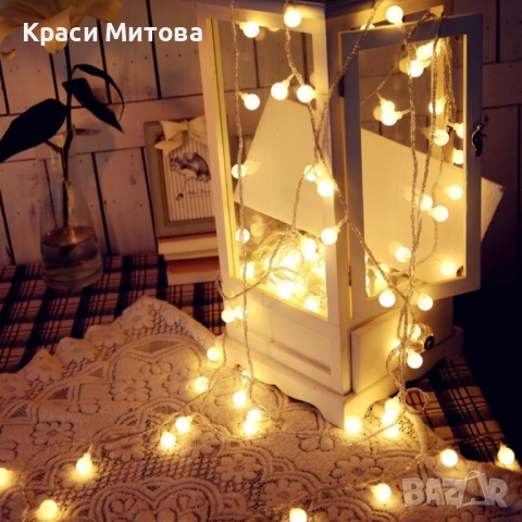 Соларно коледно LED осветление, 60 броя, 6 метра