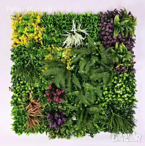 Декоративен Панел 1м² от Изкуствена Зеленина с Цветни Акценти – kw2734, снимка 1