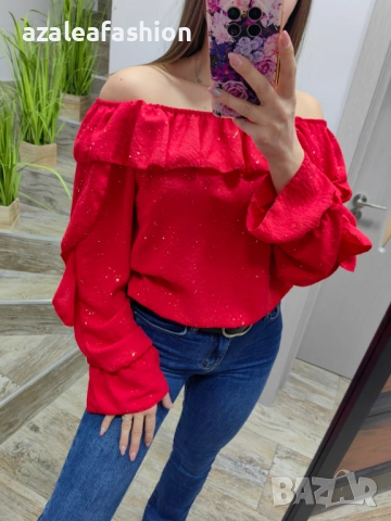 Червена блуза с блясък, снимка 3 - Блузи с дълъг ръкав и пуловери - 53082696
