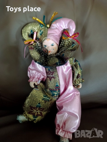 HTF Vintage Jester Joker Doll Mardi Gras Порцеланов клоун