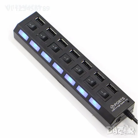 USB HUB 7-портов, с индивидуални ключета и светодиоди, снимка 2 - Други - 47561180