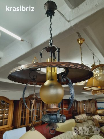 Абажур Ковано желязо Месинг и Стъкло- внос от Германия , снимка 1 - Лампи за таван - 43983428