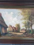 70х60см/стара голяма картина масло върху платно/селски пейзаж/къщи-път-дървета/дървена рамка, снимка 2