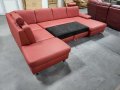 Червен кожен ъглов диван П форма с функция сън "CARO", снимка 2