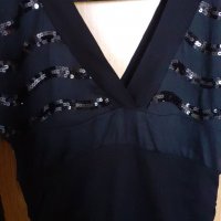 Черна блуза с пайети, снимка 2 - Блузи с дълъг ръкав и пуловери - 27021874
