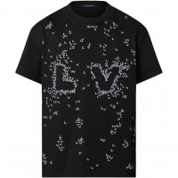 LOUIS VUITTON LV Black Spread Embroidered Logo Мъжка Тениска size S, снимка 1 - Тениски - 37829544