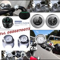 Моточасовник термометър часовник за мотор колело кормило алуминиев светещ универсален, снимка 1 - Аксесоари и консумативи - 41836773